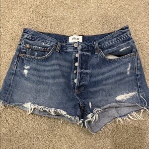 Agolde Distressed Dark Blue Jean Shorts
